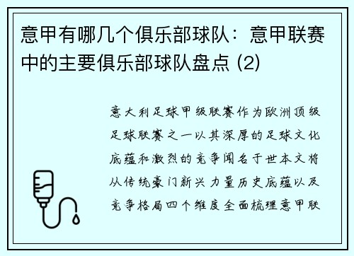 意甲有哪几个俱乐部球队：意甲联赛中的主要俱乐部球队盘点 (2)